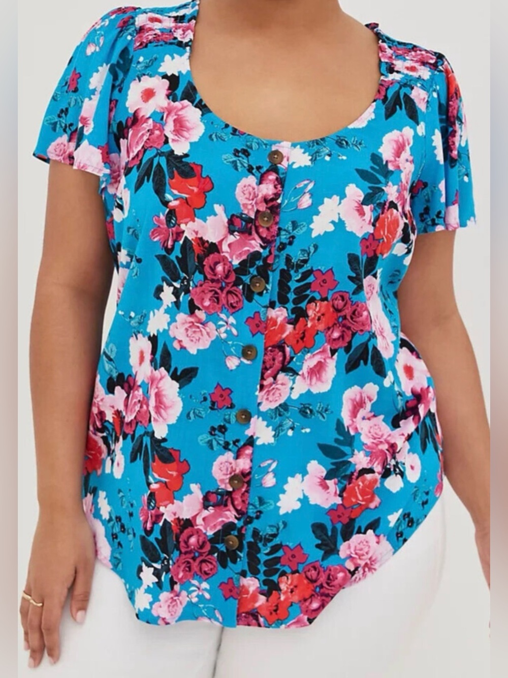 torrid Turquoise Floral Button-Front Top Size 2X